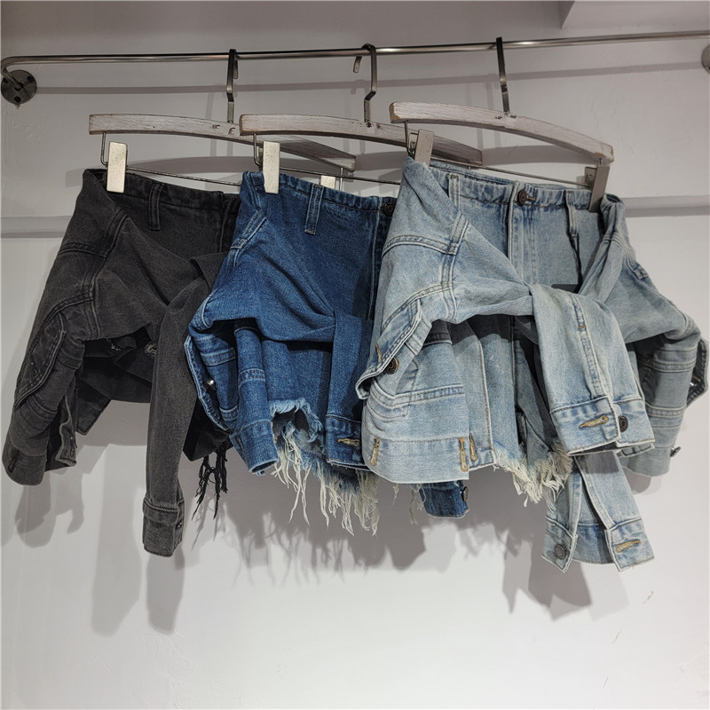 Streetwear Brand Pants - Kot Şort Kadınlar İçin Vintage Yıkanmış